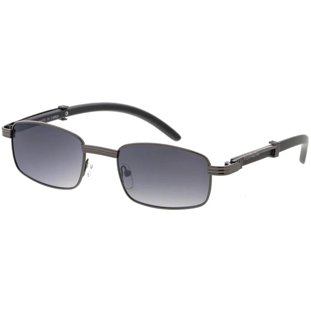 Mens Gunmetal Retro Sunglasses Gradient Smoke Lens Metal Frame Ribbed Detail New